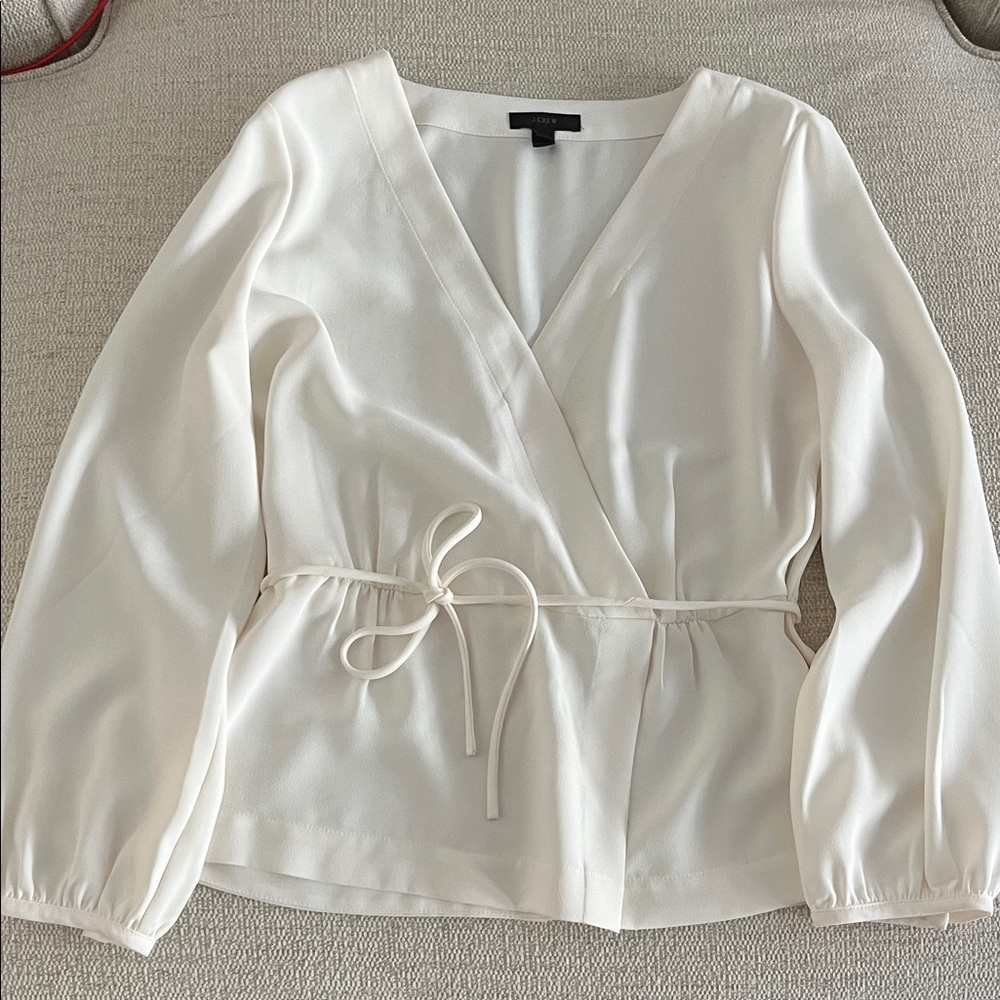 J. Crew Cream Wrap Blouse